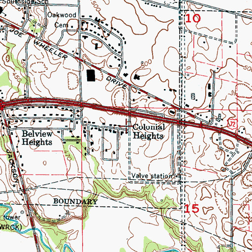 Topographic Map of Colonial Heights, AL