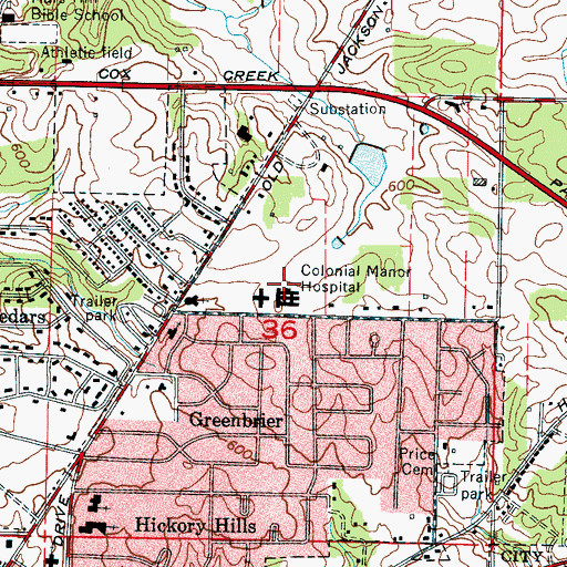 Topographic Map of Colonial Manor Hospital, AL
