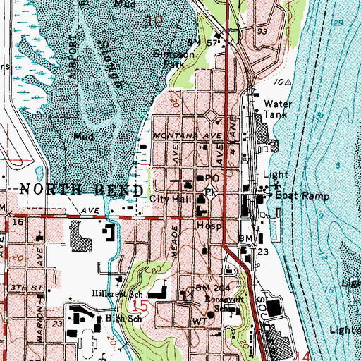 Topographic Map of North Bend Post Office, OR