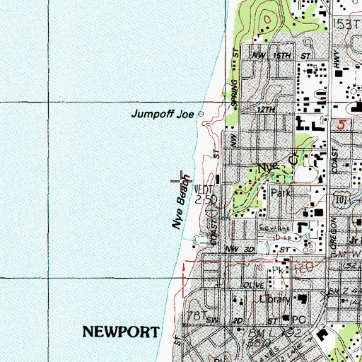 Topographic Map of Nye Beach Post Office (historical), OR