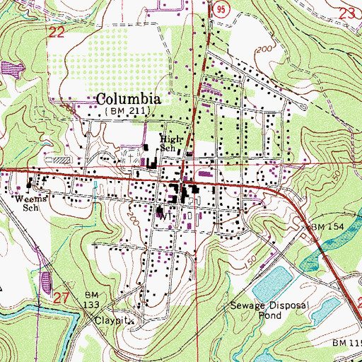 Topographic Map of Columbia, AL