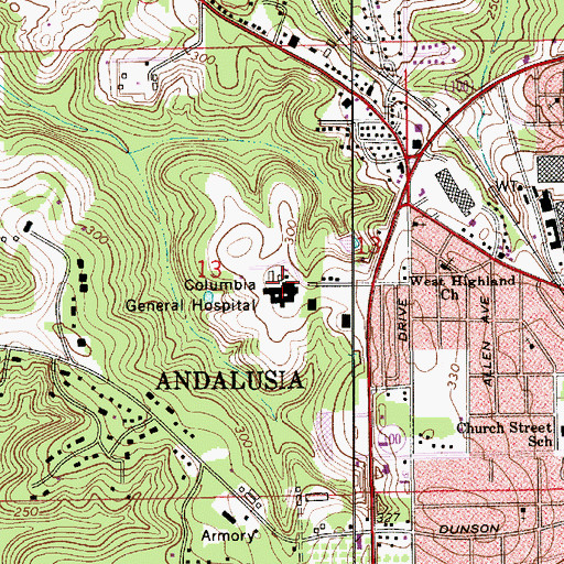 Topographic Map of Columbia Regional Medical Center (historical), AL