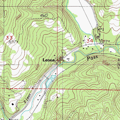 Topographic Map of Pass Creek Post Office (historical), OR