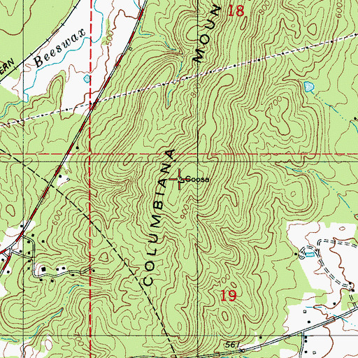 Topographic Map of Columbiana Mountain, AL