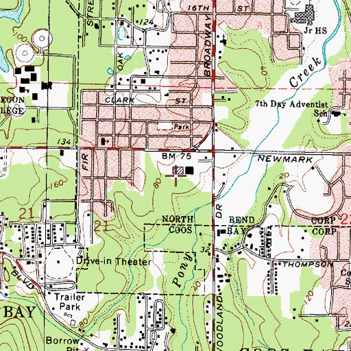 Topographic Map of Pony Village Post Office (historical), OR