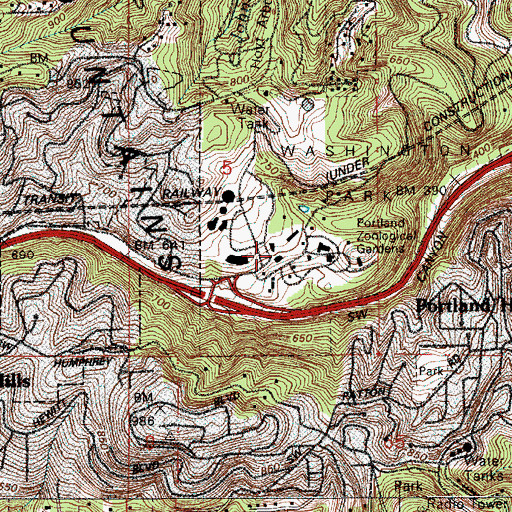 Topographic Map of Portland Zoo Railway Post Office (historical), OR