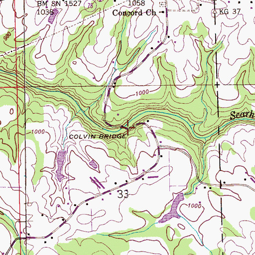 Topographic Map of Colvin Bridge, AL