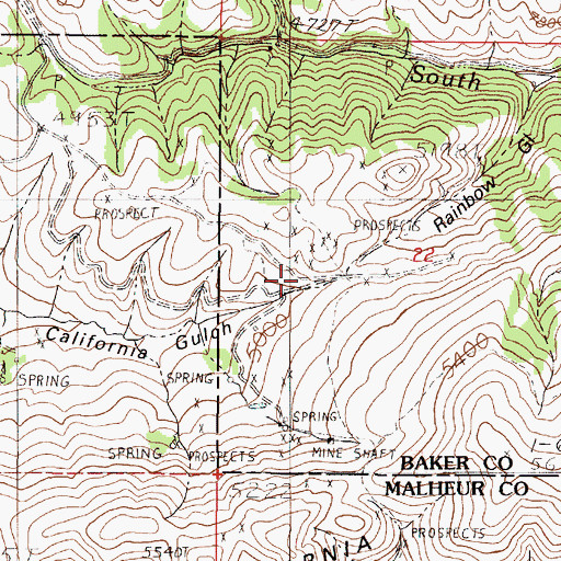 Topographic Map of Rainbow Mine Post Office (historical), OR