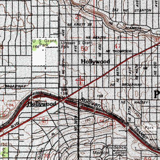 Topographic Map of Rose City Park Post Office (historical), OR