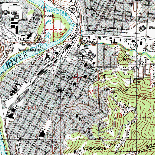Topographic Map of Roseburg Post Office, OR