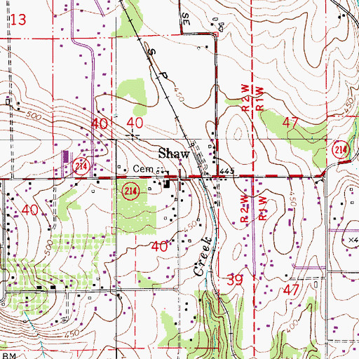 Topographic Map of Shaw Post Office (historical), OR