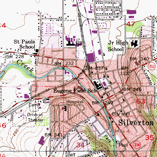 Topographic Map of Silverton Post Office, OR