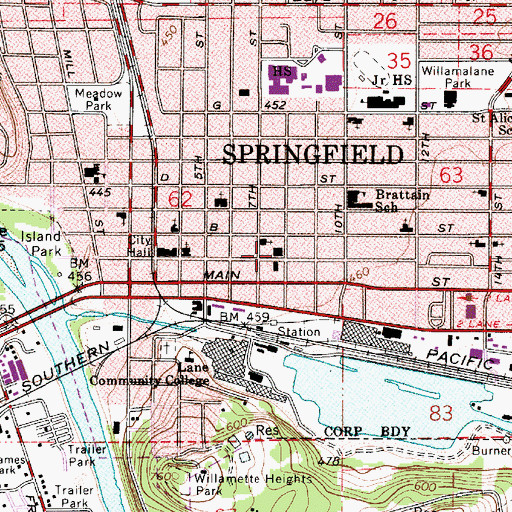 Topographic Map of Springfield Post Office, OR