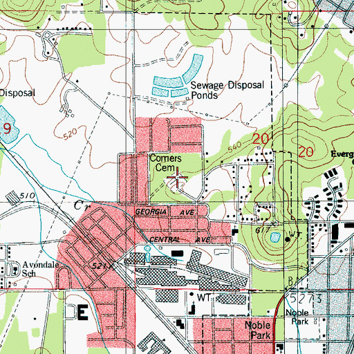 Topographic Map of Comers Cemetery, AL