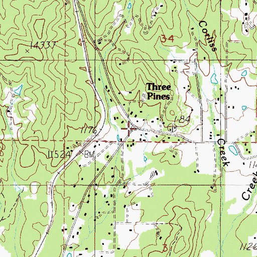Topographic Map of Threepines Post Office (historical), OR