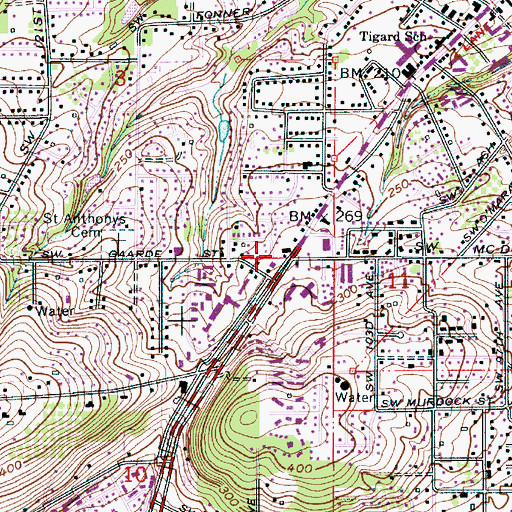 Topographic Map of Tigardville Post Office (historical), OR