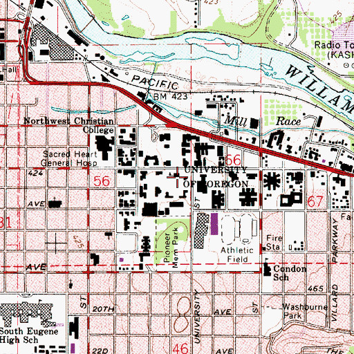 Topographic Map of University Post Office, OR