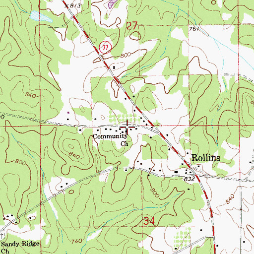 Topographic Map of Community Church, AL