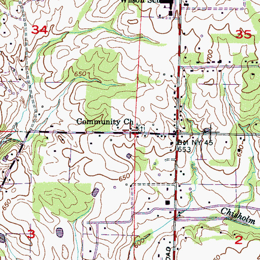 Topographic Map of Community Church, AL