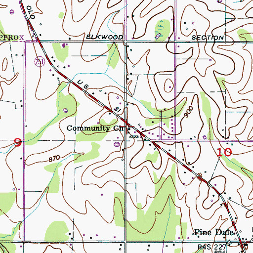 Topographic Map of Community Church, AL