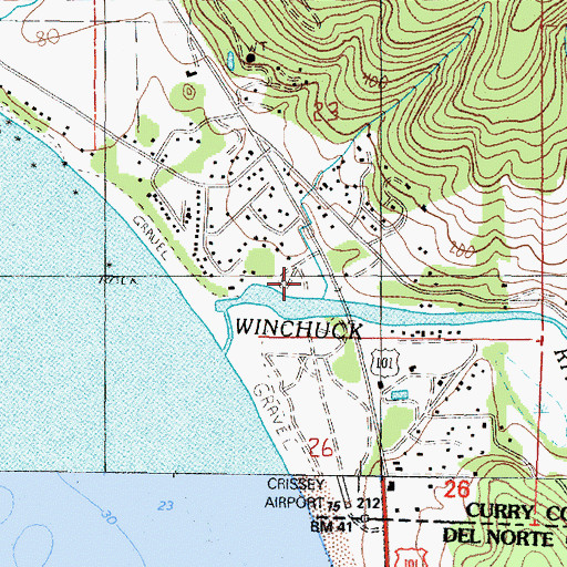 Topographic Map of Winchuck Post Office (historical), OR