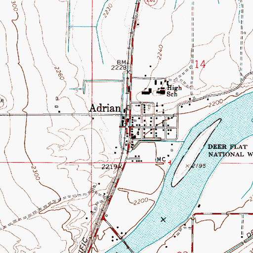 Topographic Map of Adrian Post Office, OR