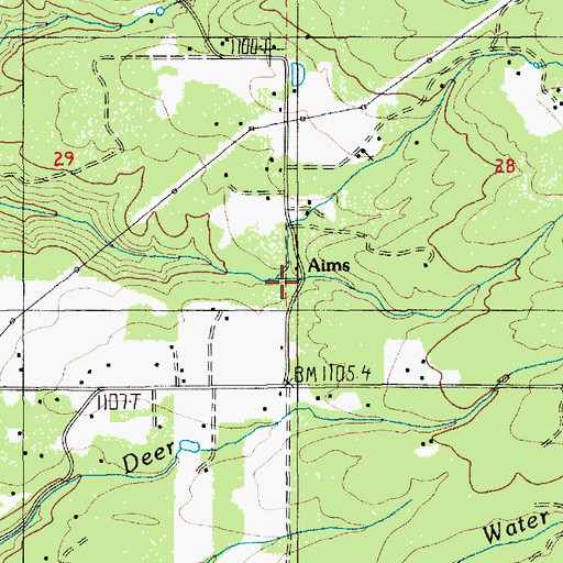 Topographic Map of Aims Post Office (historical), OR