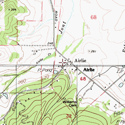Topographic Map of Airlie Post Office (historical), OR