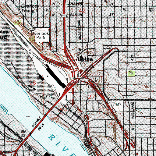 Topographic Map of Albina Post Office (historical), OR