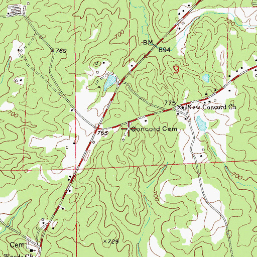 Topographic Map of Concord Cemetery, AL