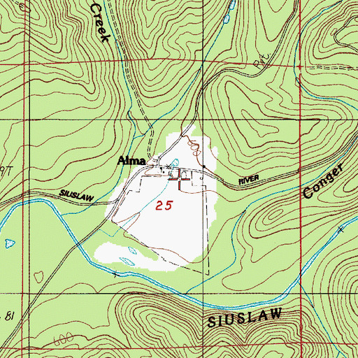 Topographic Map of Alma Post Office (historical), OR