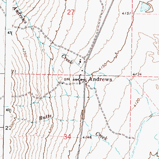 Topographic Map of Andrews Post Office (historical), OR