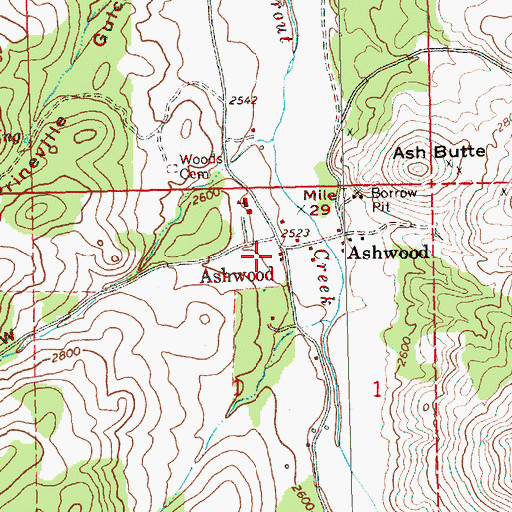 Topographic Map of Ashwood Post Office, OR