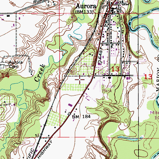 Topographic Map of Aurora Post Office, OR