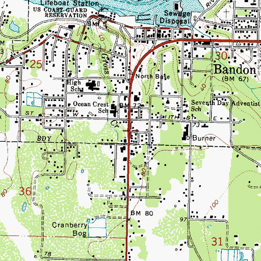 Topographic Map of Bandon Post Office, OR