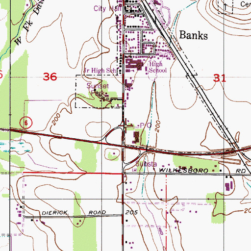 Topographic Map of Banks Post Office, OR