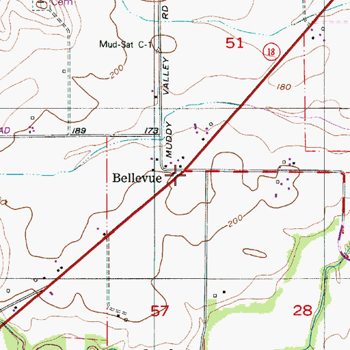 Topographic Map of Bellevue Post Office (historical), OR