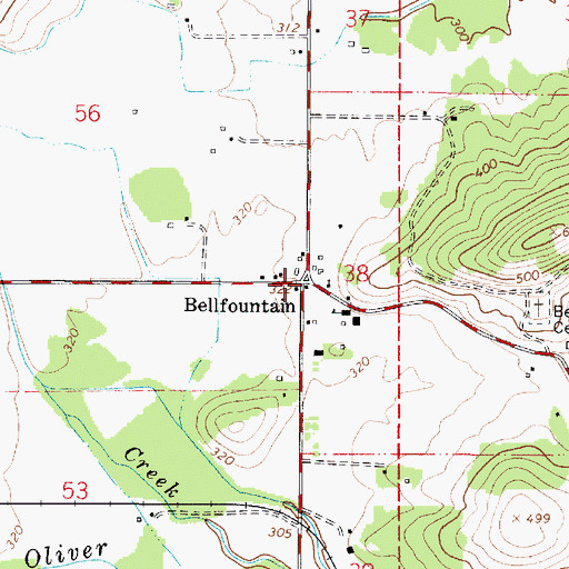 Topographic Map of Bellfountain Post Office (historical), OR