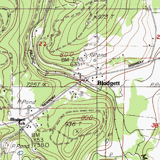Topographic Map of Blodgett Post Office, OR