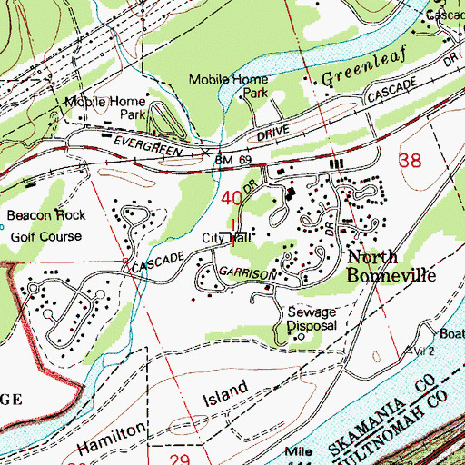 Topographic Map of North Bonneville Post Office, WA
