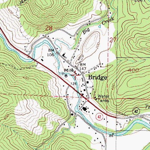 Topographic Map of Bridge Post Office (historical), OR