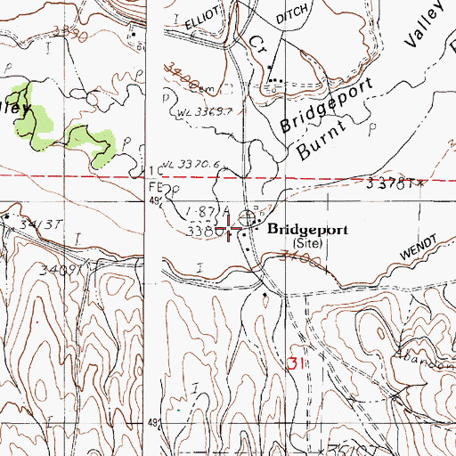 Topographic Map of Bridgeport Post Office, OR