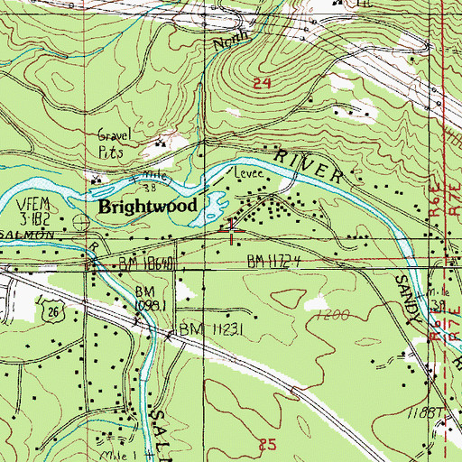 Topographic Map of Brightwood Post Office, OR