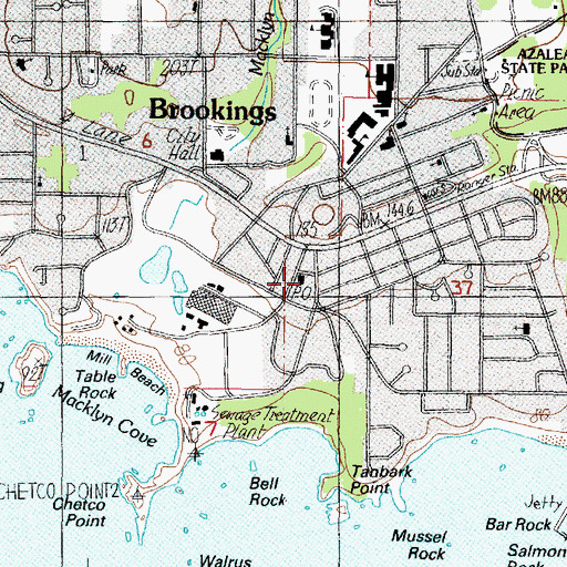 Topographic Map of Brookings Post Office, OR
