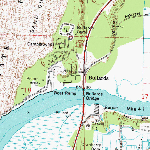 Topographic Map of Bullards Post Office (historical), OR