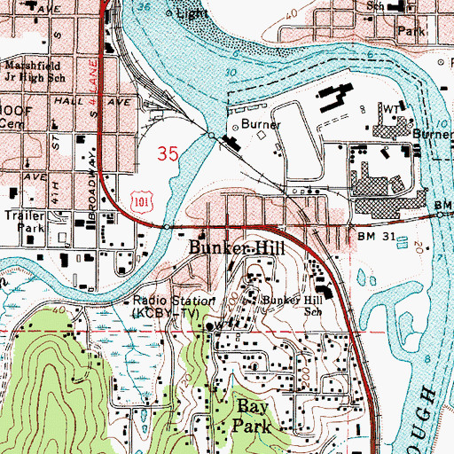 Topographic Map of Bunker Hill Post Office (historical), OR