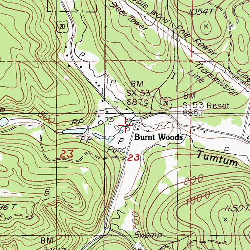 Topographic Map of Burnt Woods Post Office (historical), OR