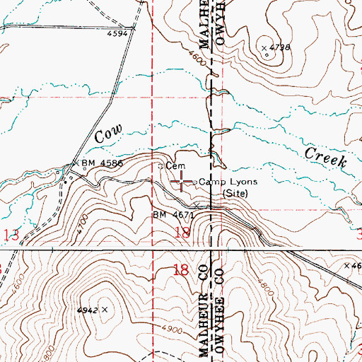 Topographic Map of Camp Lyon Post Office (historical), OR
