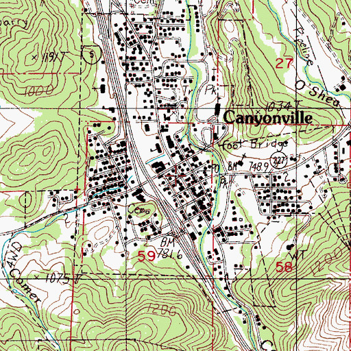 Topographic Map of Canyonville Post Office, OR
