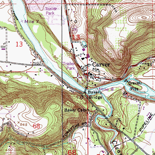 Topographic Map of Carver Post Office (historical), OR